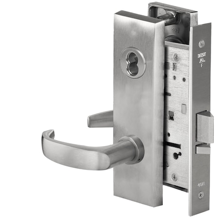 Best Grade 1 Classroom Mortise Lock, 14 Lever, M Escutcheon, SFIC Housing Less Core, Satin Chrome Finish,  45H7R14M626